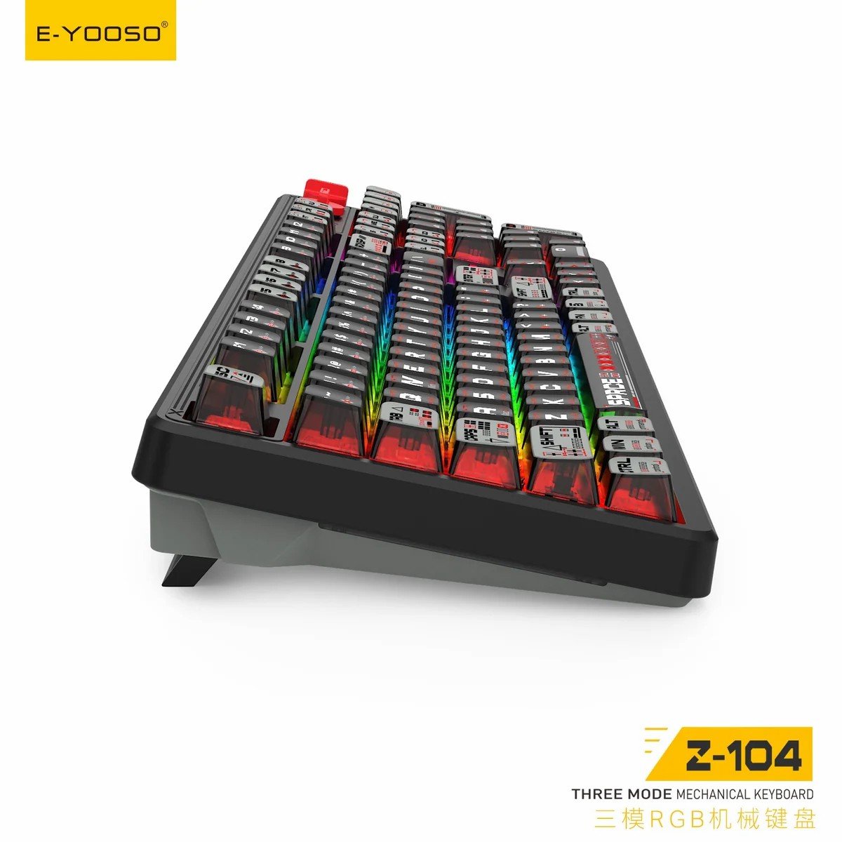E-Yooso Z-104 RGB Tri-Mode Wireless Mechanical Gaming Keyboard Full Size Transparent Black Comic Design with Grey Silverwood Switch 5 E-Yooso Z-104