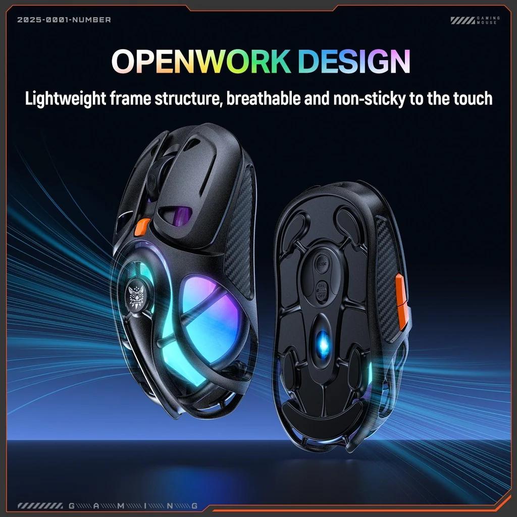 ONIKUMA DM02 Tri-Mode RGB Wireless Gaming Mouse 12800Dpi Lightweight Honeycomb Shell 1000Hz Polling Rate & 6-Level DPI 3 ONIKUMA DM02 Tri-Mode RGB Wireless Gaming Mouse 12800Dpi Lightweight Honeycomb Shell 1000Hz Polling Rate & 6-Level DPI - Image 3