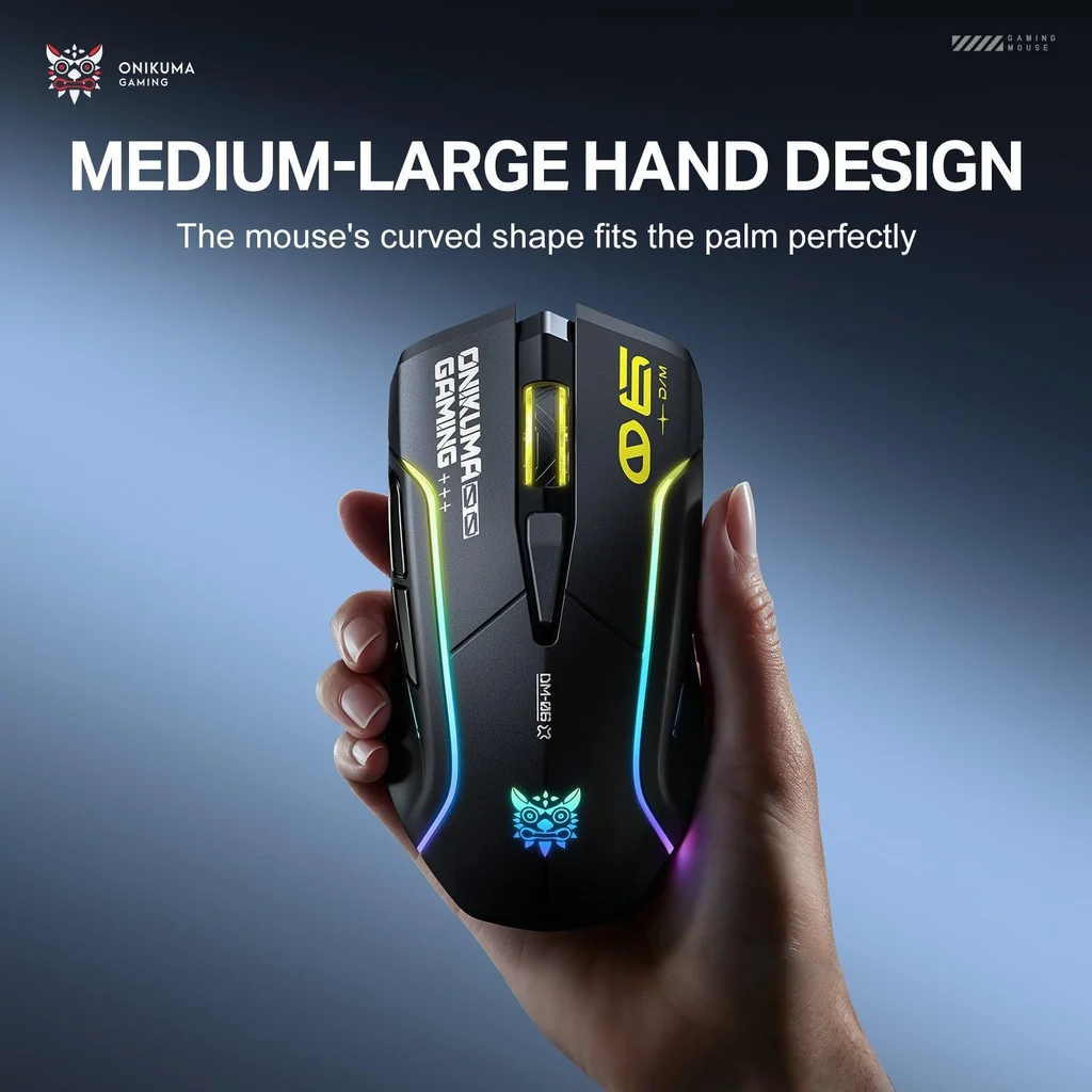 ONIKUMA DM06 Tri-Mode Wireless RGB Gaming Mouse Black with 12800Dpi and 1000Hz Polling Rate Rechargeable 2 ONIKUMA DM06 Tri-Mode Wireless RGB Gaming Mouse Black with 12800Dpi and 1000Hz Polling Rate Rechargeable - Image 2