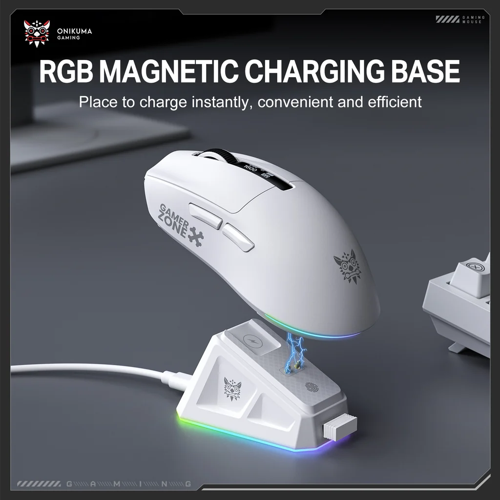 ONIKUMA DM07 Tri-Mode RGB Wireless Gaming Mouse White with PAW3311 Sensor 12800Dpi 1000Hz Polling Rate & 6-Level DPI 5 ONIKUMA DM07 Tri-Mode RGB Wireless Gaming Mouse White with PAW3311 Sensor 12800Dpi 1000Hz Polling Rate & 6-Level DPI - Image 5