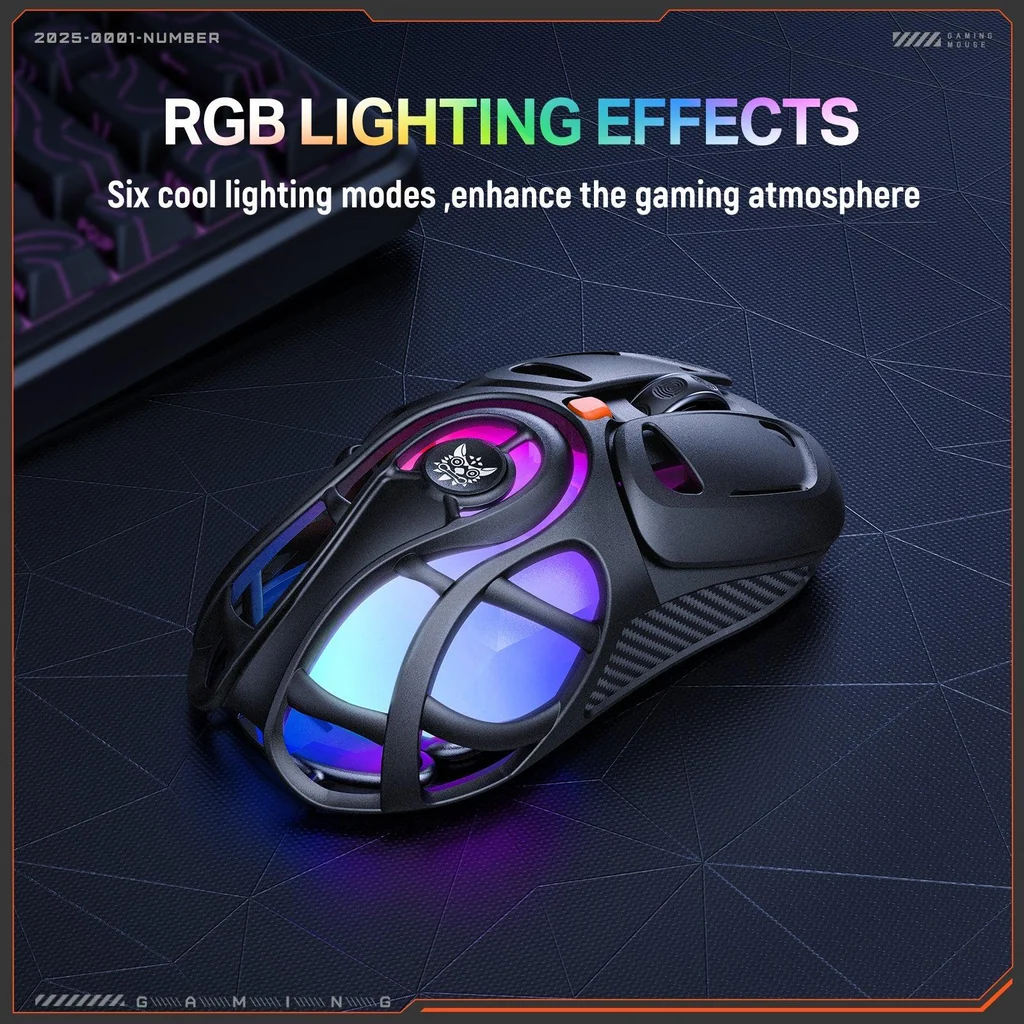 ONIKUMA DM02 Tri-Mode RGB Wireless Gaming Mouse 12800Dpi Lightweight Honeycomb Shell 1000Hz Polling Rate & 6-Level DPI 4 ONIKUMA DM02 Tri-Mode RGB Wireless Gaming Mouse 12800Dpi Lightweight Honeycomb Shell 1000Hz Polling Rate & 6-Level DPI - Image 4