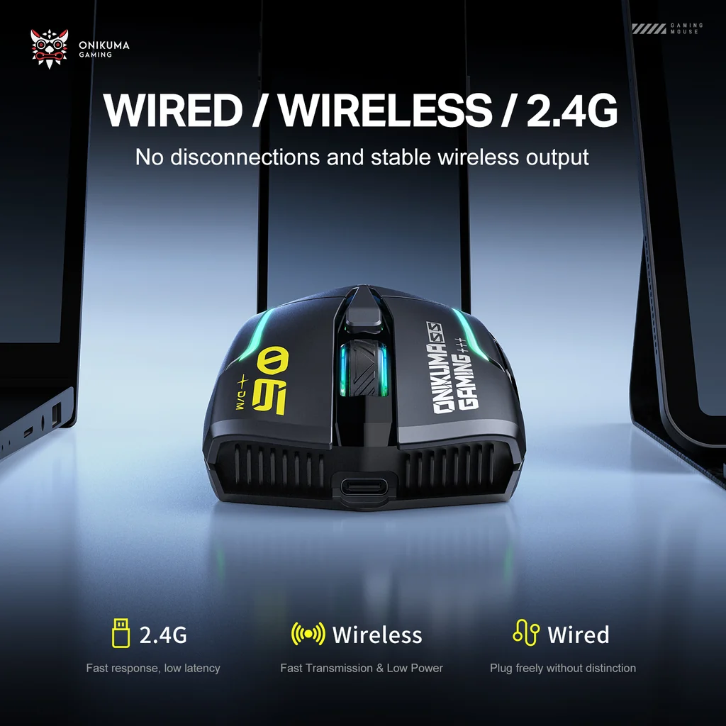 ONIKUMA DM06 Tri-Mode Wireless RGB Gaming Mouse Black with 12800Dpi and 1000Hz Polling Rate Rechargeable 5 ONIKUMA DM06 Tri-Mode Wireless RGB Gaming Mouse Black with 12800Dpi and 1000Hz Polling Rate Rechargeable - Image 5