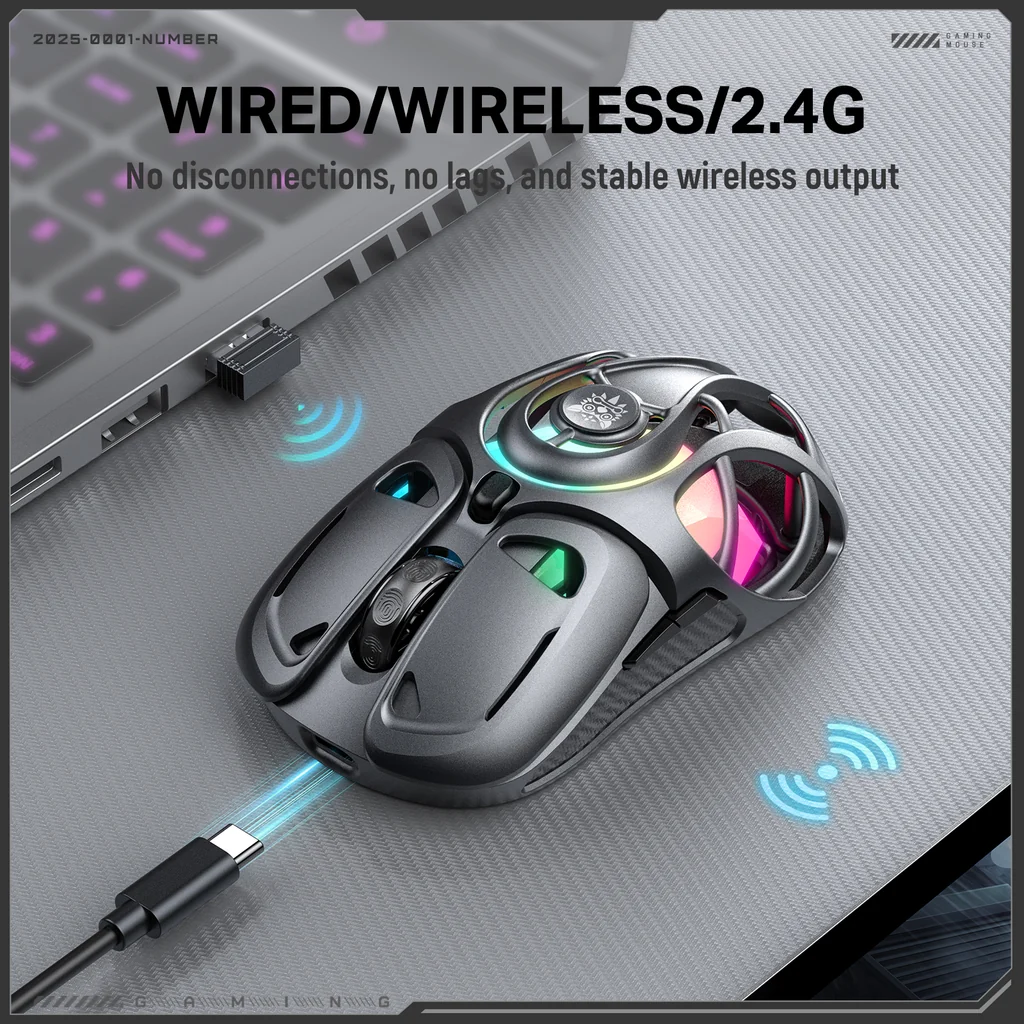 ONIKUMA DM02 Tri-Mode RGB Wireless Gaming Mouse 12800Dpi Lightweight Honeycomb Shell 1000Hz Polling Rate & 6-Level DPI 5 ONIKUMA DM02 Tri-Mode RGB Wireless Gaming Mouse 12800Dpi Lightweight Honeycomb Shell 1000Hz Polling Rate & 6-Level DPI - Image 5