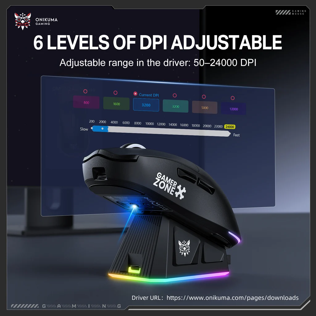 ONIKUMA DM07 Tri-Mode RGB Wireless Gaming Mouse Black with PAW3311 Sensor 12800Dpi 1000Hz Polling Rate & 6-Level DPI 7 ONIKUMA DM07 Tri-Mode RGB Wireless Gaming Mouse Black with PAW3311 Sensor 12800Dpi 1000Hz Polling Rate & 6-Level DPI - Image 7