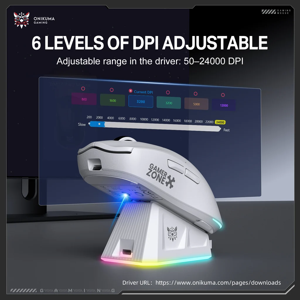 ONIKUMA DM07 Tri-Mode RGB Wireless Gaming Mouse White with PAW3311 Sensor 12800Dpi 1000Hz Polling Rate & 6-Level DPI 6 ONIKUMA DM07 Tri-Mode RGB Wireless Gaming Mouse White with PAW3311 Sensor 12800Dpi 1000Hz Polling Rate & 6-Level DPI - Image 6