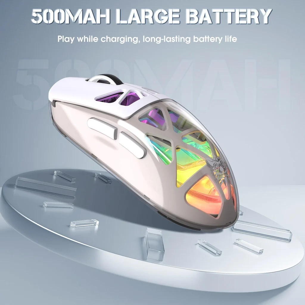 ONIKUMA CW930 Tri-Mode Wireless RGB Gaming Mouse White with 400Dpi and 11 RGB Lighting Modes 500mAH Battery 2 ONIKUMA CW930 Tri-Mode Wireless RGB Gaming Mouse White with 400Dpi and 11 RGB Lighting Modes 500mAH Battery - Image 2