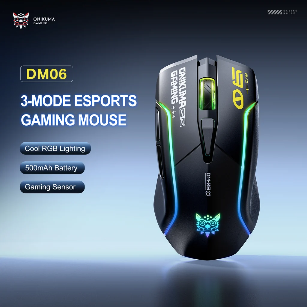 ONIKUMA DM06 Tri-Mode Wireless RGB Gaming Mouse Black with 12800Dpi and 1000Hz Polling Rate Rechargeable 3 ONIKUMA DM06 Tri-Mode Wireless RGB Gaming Mouse Black with 12800Dpi and 1000Hz Polling Rate Rechargeable - Image 3