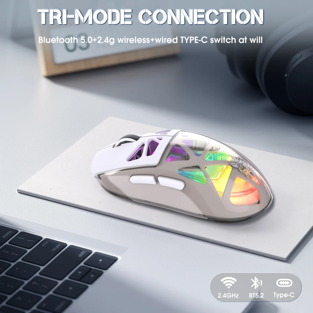 ONIKUMA CW930 Tri-Mode Wireless RGB Gaming Mouse White with 400Dpi and 11 RGB Lighting Modes 500mAH Battery 3 ONIKUMA CW930 Tri-Mode Wireless RGB Gaming Mouse White with 400Dpi and 11 RGB Lighting Modes 500mAH Battery - Image 3