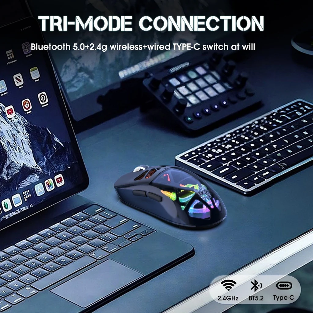 ONIKUMA CW930 Tri-Mode Wireless RGB Gaming Mouse Black with 400Dpi and 11 RGB Lighting Modes 500mAH Battery 5 ONIKUMA CW930