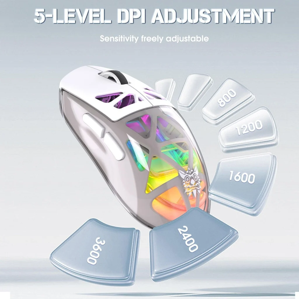 ONIKUMA CW930 Tri-Mode Wireless RGB Gaming Mouse White with 400Dpi and 11 RGB Lighting Modes 500mAH Battery 5 ONIKUMA CW930 Tri-Mode Wireless RGB Gaming Mouse White with 400Dpi and 11 RGB Lighting Modes 500mAH Battery - Image 5