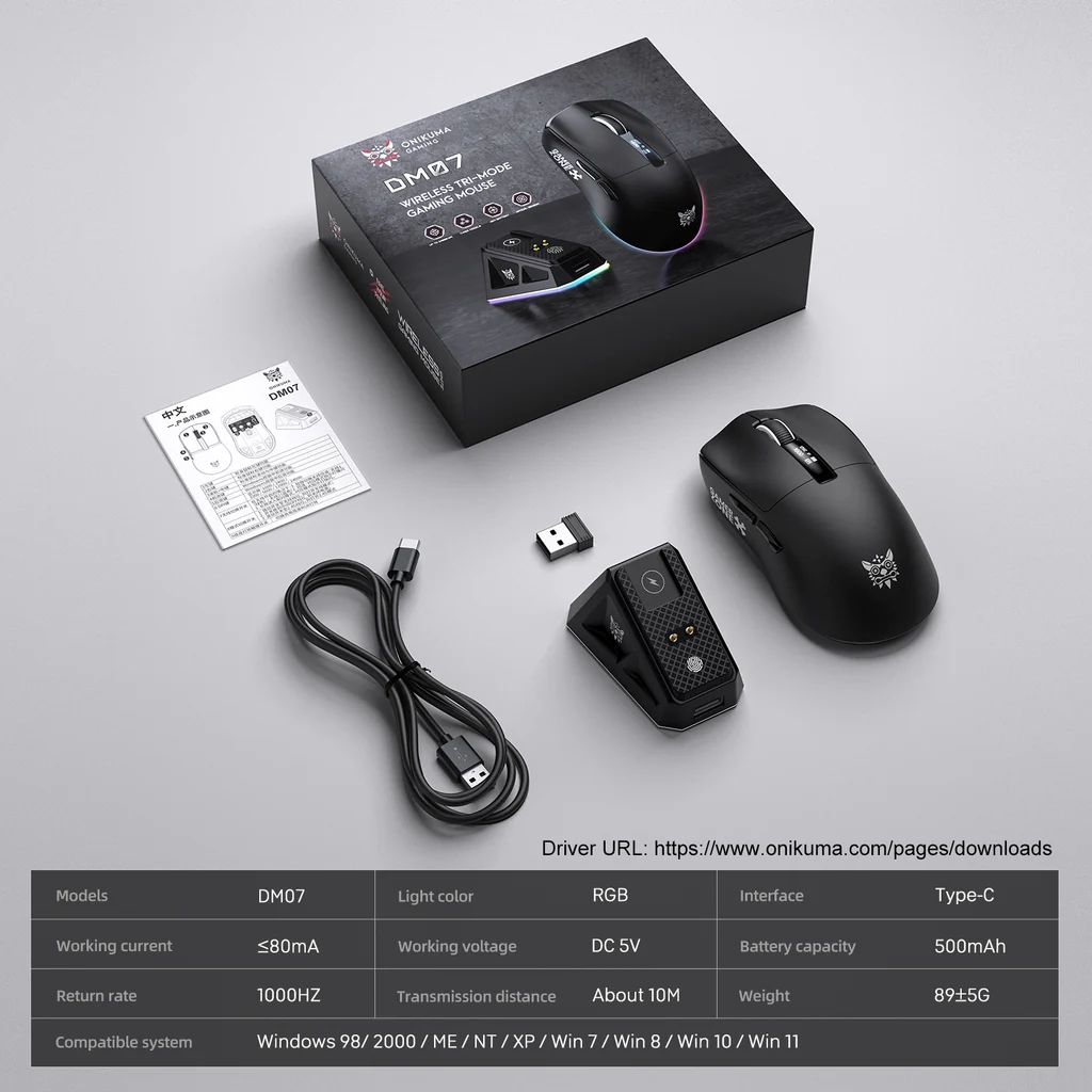ONIKUMA DM07 Tri-Mode RGB Wireless Gaming Mouse Black with PAW3311 Sensor 12800Dpi 1000Hz Polling Rate & 6-Level DPI 6 ONIKUMA DM07