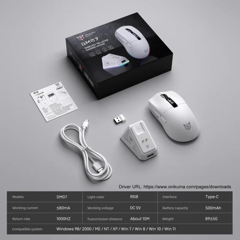 ONIKUMA DM07 Tri-Mode RGB Wireless Gaming Mouse Black with PAW3311 Sensor 12800Dpi 1000Hz Polling Rate & 6-Level DPI 24 ONIKUMA DM07