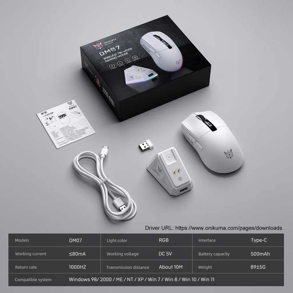ONIKUMA DM07 Tri-Mode RGB Wireless Gaming Mouse White with PAW3311 Sensor 12800Dpi 1000Hz Polling Rate & 6-Level DPI 3 ONIKUMA DM07