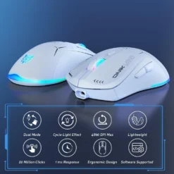 ONIKUMA CW917 Dual Mode Wireless RGB Gaming Mouse White 4800 DPI Rechargeable 6 Buttons Reliable Power Capacity - Image 4