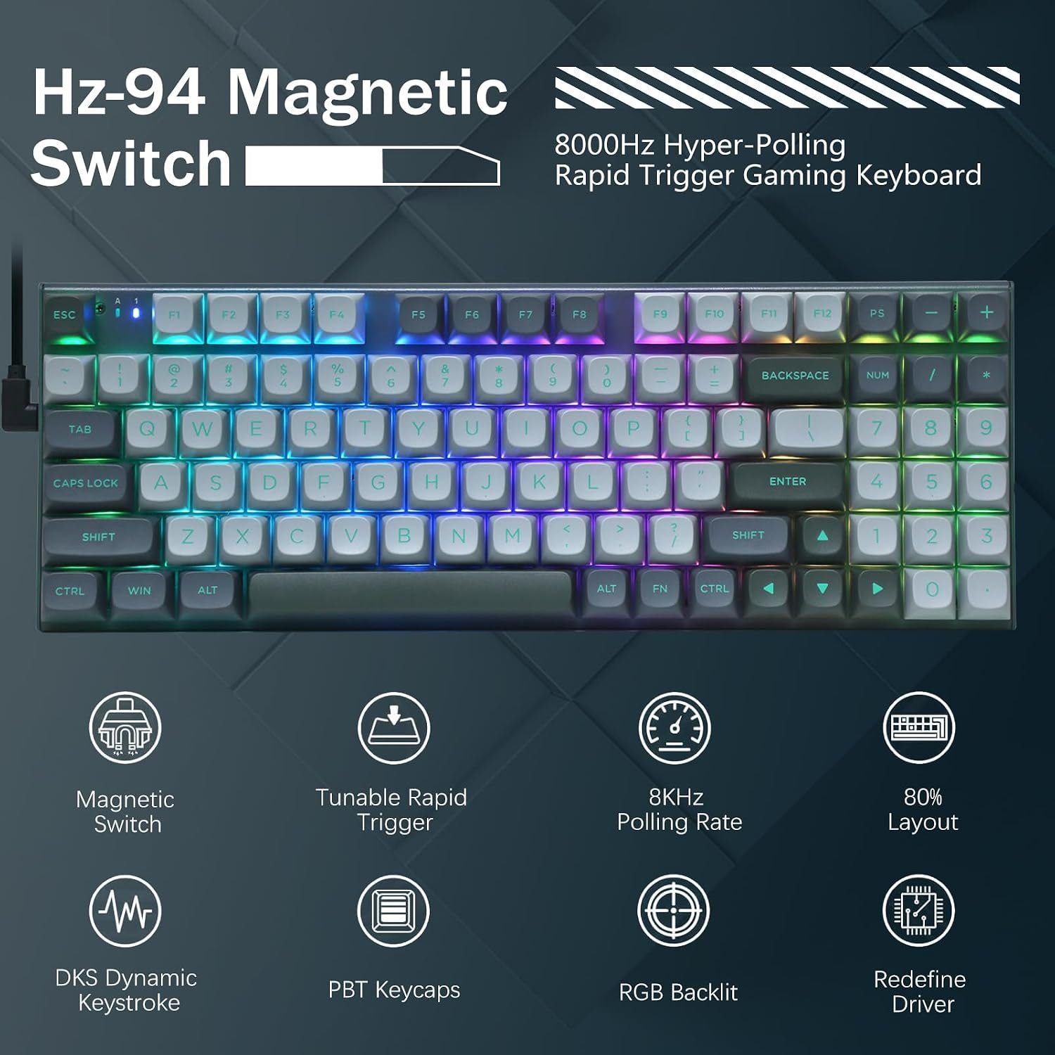 E-YOOSO HZ-94 Rapid Trigger Gaming Keyboard 8k Hz Polling Rate with Magnetic Red Switches Gray/Black 2 E-YOOSO HZ-94 Rapid Trigger Gaming Keyboard 8k Hz Polling Rate with Magnetic Red Switches Gray/Black - Image 2