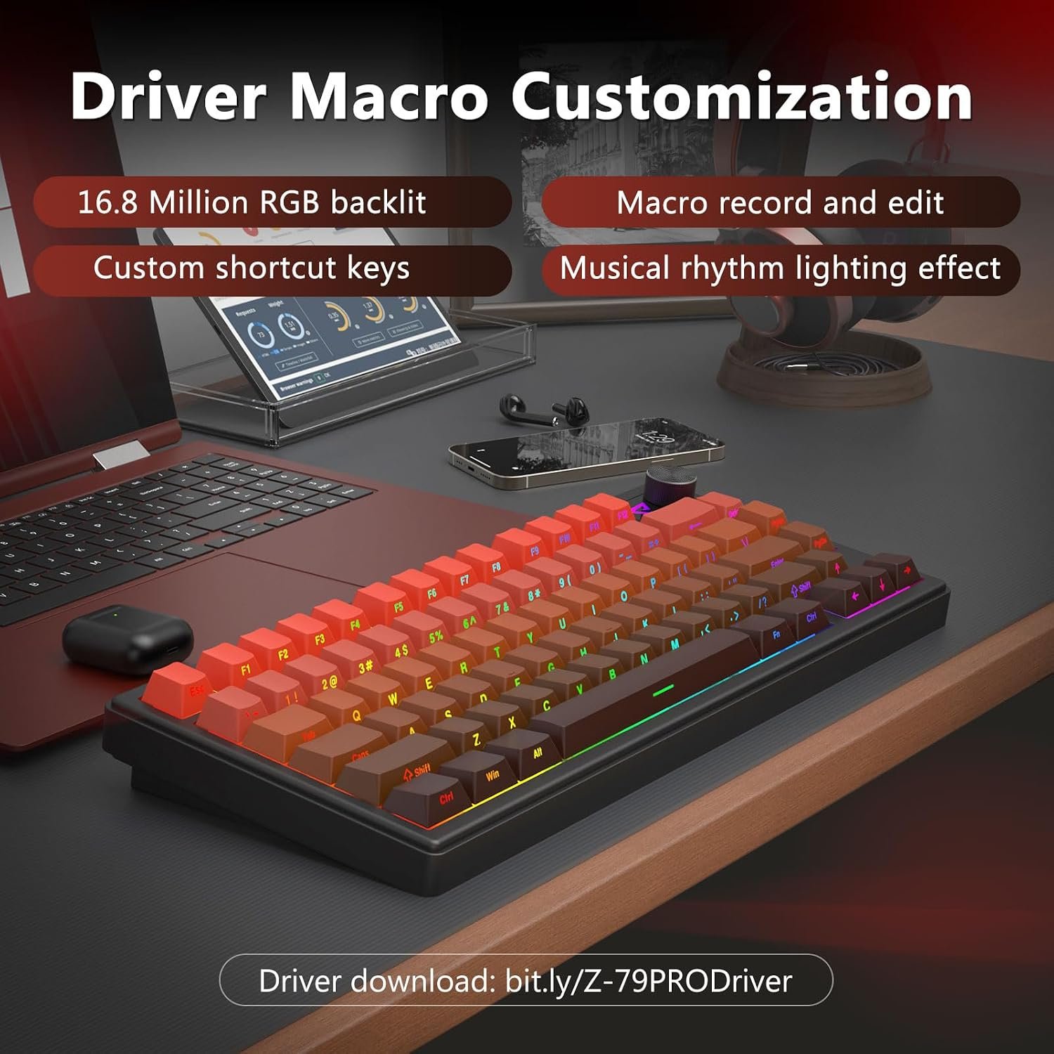 E-Yooso Z-79 Pro RGB Tri-Mode Mechanical Keyboard Gradient Red 79-Keys with Mint Mambo Switch Side Printed Keycaps 2 E-Yooso Z-79 Pro RGB Tri-Mode Mechanical Keyboard Gradient Red 79-Keys with Mint Mambo Switch Side Printed Keycaps - Image 2