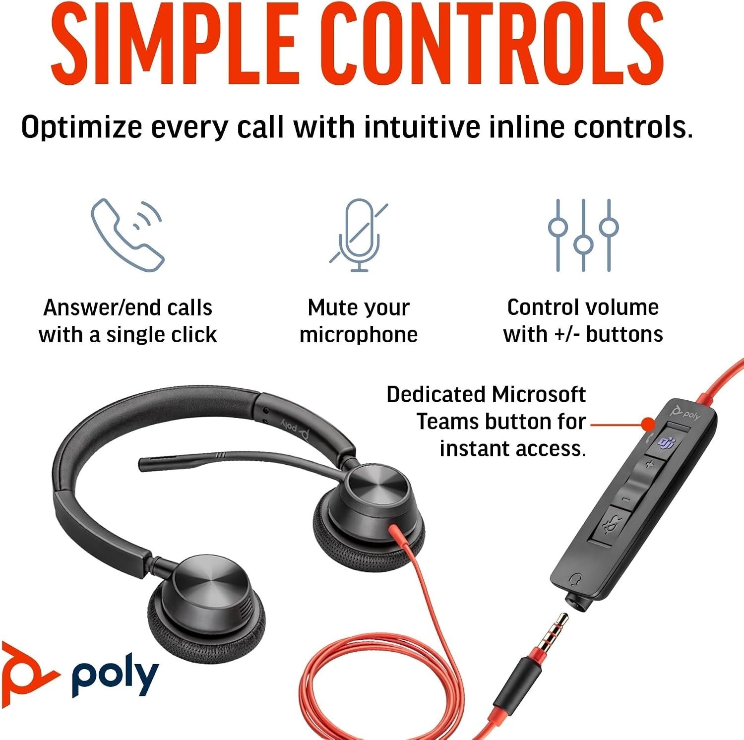 Poly Blackwire 3325 Wired Headset with USB A/C and 3.5mm Connector and Mic for PC & Work 5 Poly Blackwire 3325