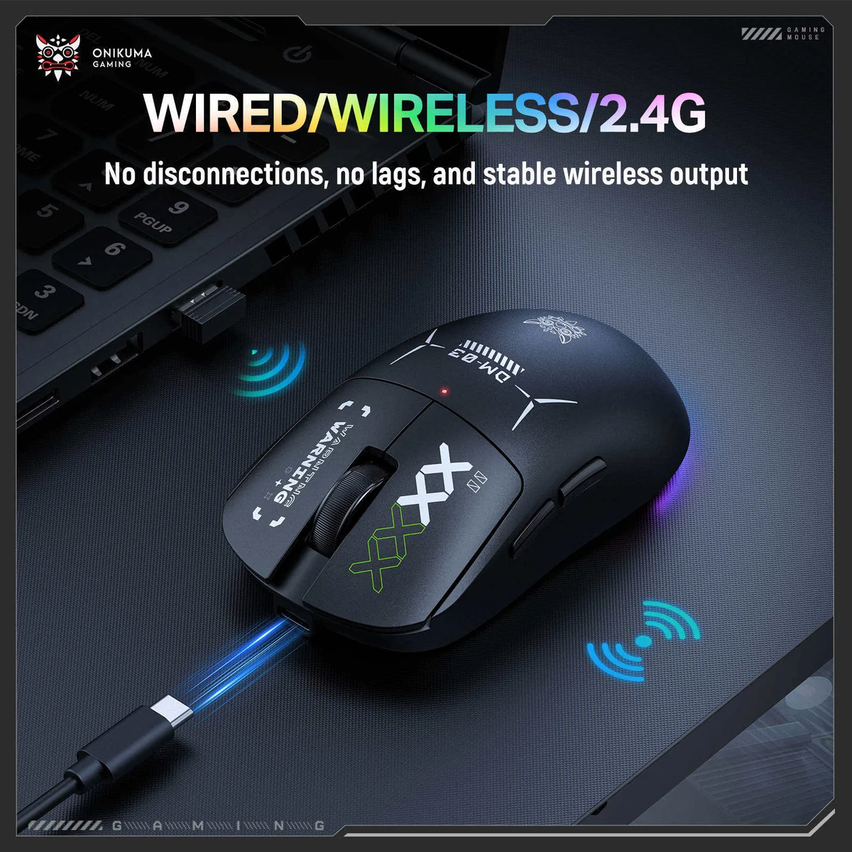 ONIKUMA DM03 Tri-Mode Wireless RGB Gaming Mouse Black with 12000Dpi and PAW3311 Sensor Rechargeable 5 ONIKUMA DM03