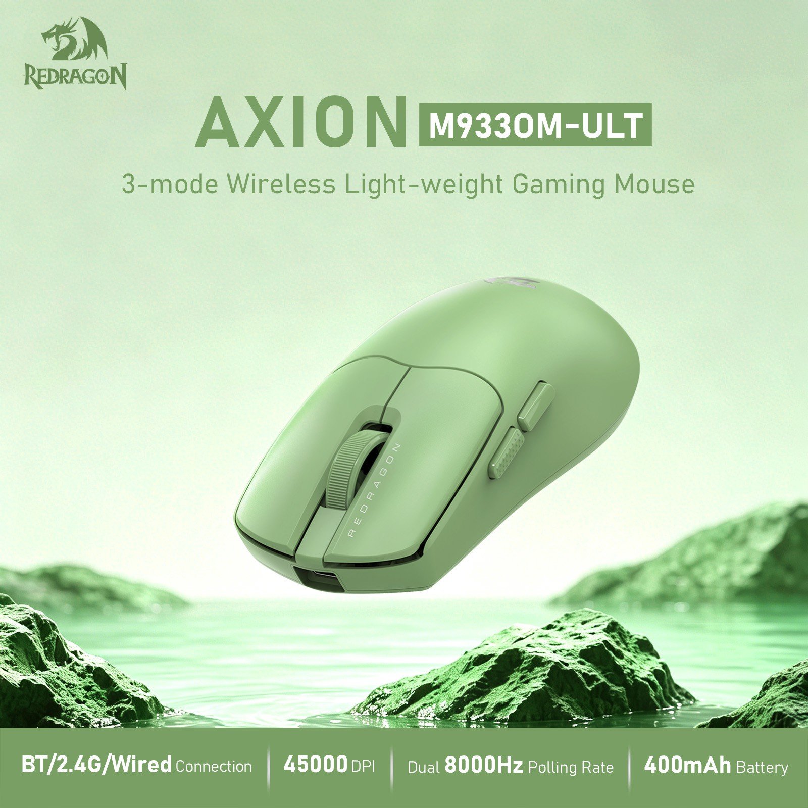 Redragon M933OM-Ult AXION Dual 8K Hz Tri-Mode Wireless Gaming Mouse Olive Mist 45000Dpi Lightweight 2 Redragon M933OM-Ult AXION Dual 8K Hz Tri-Mode Wireless Gaming Mouse Olive Mist 45000Dpi Lightweight - Image 2