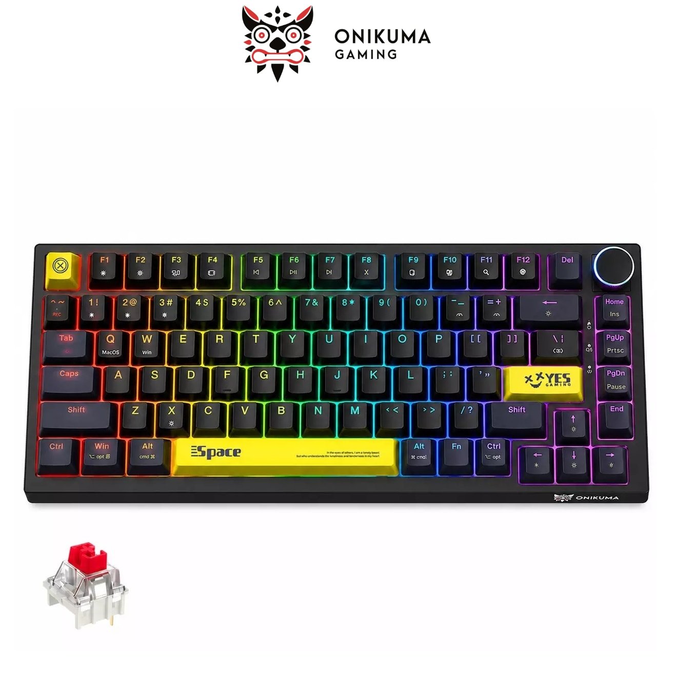 ONIKUMA G52 Wired Mechanical Gaming Keyboard with Red Switches and Multimedia Volume Knob 82-Key Compact Layout Rainbow Backlit 1 ONIKUMA G52