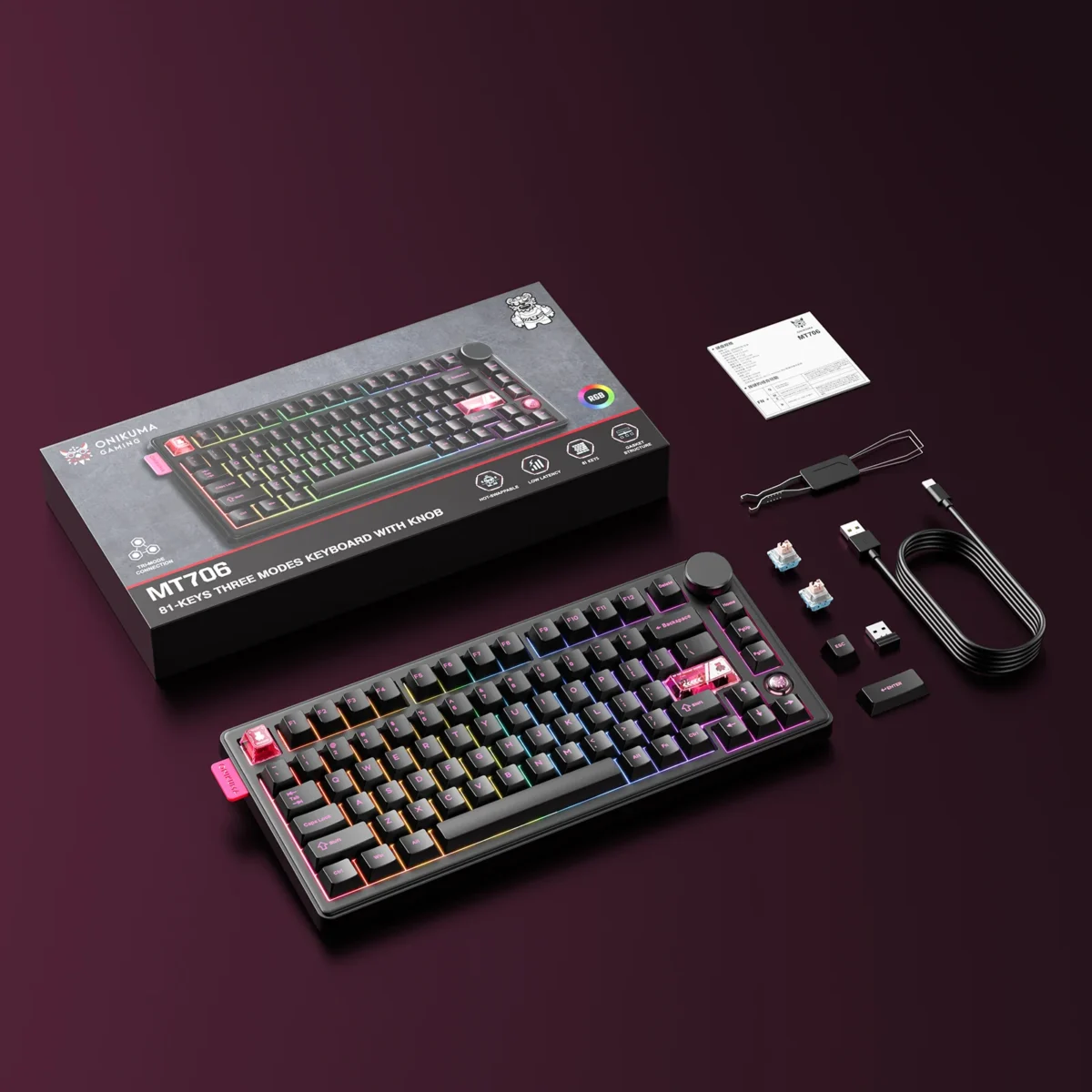 ONIKUMA MT706 Tri-Mode Wireless Mechanical Gaming Keyboard 81 Keys Hot-Swappable Linear Switches with Multimedia Knob 5 ONIKUMA MT706 Tri-Mode Wireless Mechanical Gaming Keyboard 81 Keys Hot-Swappable Linear Switches with Multimedia Knob - Image 5