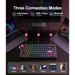 Alternative view of ONIKUMA MT706 Tri-Mode Wireless Mechanical Gaming Keyboard 81 Keys Hot-Swappable Linear Switches with Multimedia Knob
