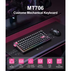 ONIKUMA MT706 Tri-Mode Wireless Mechanical Gaming Keyboard 81 Keys Hot-Swappable Linear Switches with Multimedia Knob 11 ONIKUMA MT706
