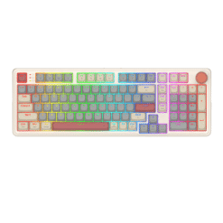 Alternative view of Redragon K768 EISA 100 Retro RGB Tri-Mode Wireless Mechanical Gaming Keyboard White Grey Red with Custom Yolk Linear Switch