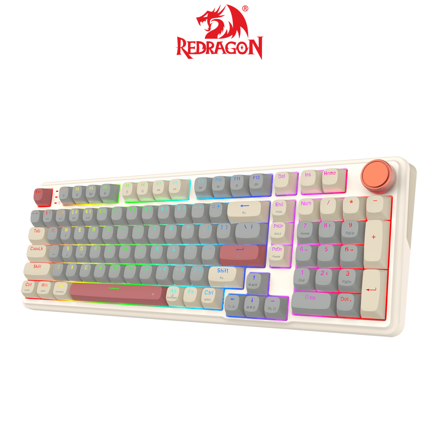 Redragon K768 EISA 100 Retro RGB Tri-Mode Wireless Mechanical Gaming Keyboard White Grey Red with Custom Yolk Linear Switch 1 Redragon K768