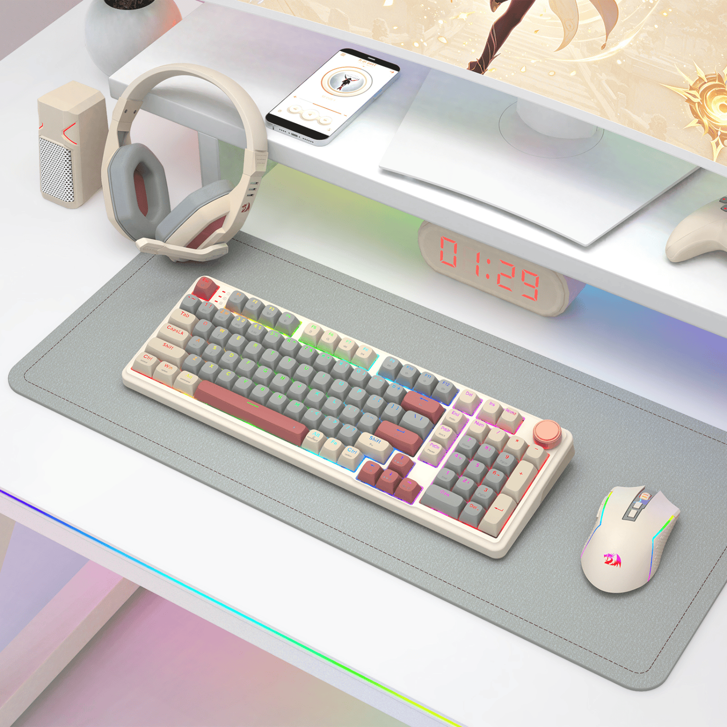 Redragon K768 EISA 100 Retro RGB Tri-Mode Wireless Mechanical Gaming Keyboard White Grey Red with Custom Yolk Linear Switch 6 Redragon K768 EISA 100 Retro RGB Tri-Mode Wireless Mechanical Gaming Keyboard White Grey Red with Custom Yolk Linear Switch - Image 6