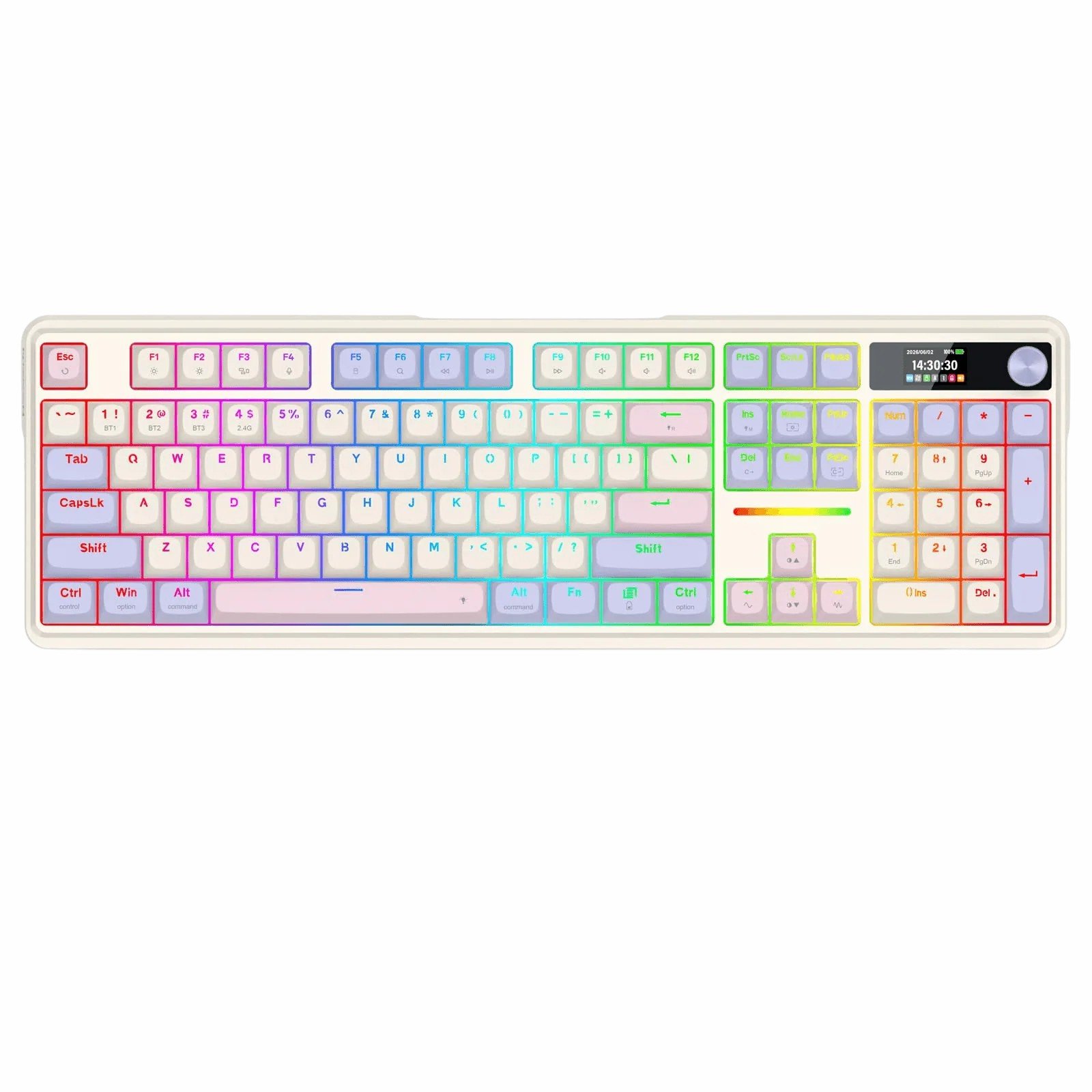 Redragon K762 PRO TERRAFLARE RGB Wireless Mechanical Gaming Keyboard Violet with LCD Screen & Volume Knob 3-Mode Connectivity 2 Redragon K762 PRO TERRAFLARE RGB Wireless Mechanical Gaming Keyboard Violet with LCD Screen & Volume Knob 3-Mode Connectivity - Image 2