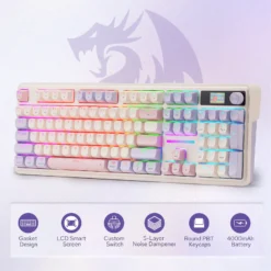 Redragon K762 PRO TERRAFLARE RGB Wireless Mechanical Gaming Keyboard Violet with LCD Screen & Volume Knob 3-Mode Connectivity 7 Redragon K762 PRO TERRAFLARE RGB Wireless Mechanical Gaming Keyboard Violet with LCD Screen & Volume Knob 3-Mode Connectivity - Image 3