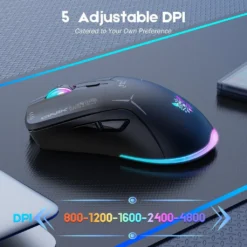 ONIKUMA CW917 Dual Mode Wireless RGB Gaming Mouse Black 4800 DPI Rechargeable 6 Buttons Reliable Power Capacity - Image 4