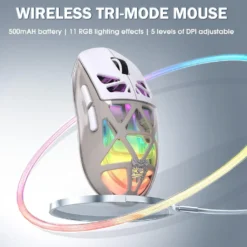 ONIKUMA CW930 Tri-Mode Wireless RGB Gaming Mouse White with 400Dpi and 11 RGB Lighting Modes 500mAH Battery 11 ONIKUMA CW930
