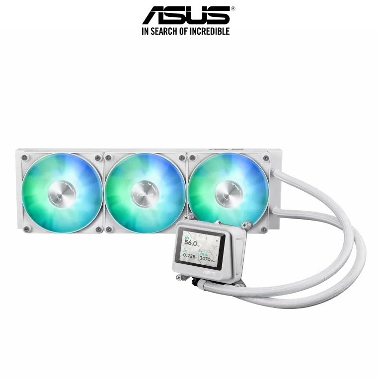 ASUS MAX Gaming LC 360 ARGB LCD White all-in-one CPU liquid Cooler with advanced cooling performance, vivid 2.4” IPS screen, pre-installed ARGB fans and Aura lighting 1 ASUS MAX Gaming LC 360 ARGB LCD White