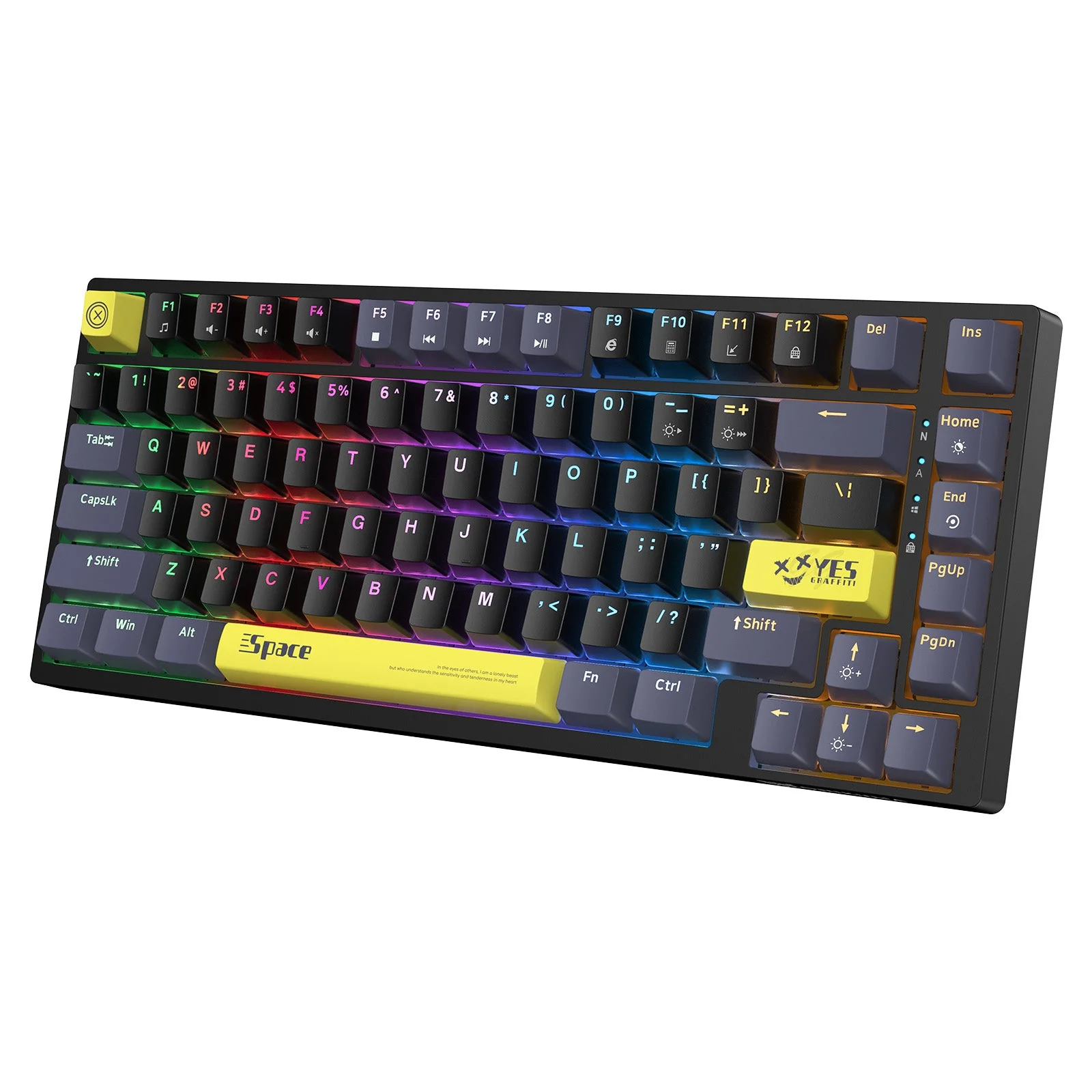 ONIKUMA G52 Wired Mechanical Gaming Keyboard with Red Switches and Multimedia Volume Knob 82-Key Compact Layout Rainbow Backlit 5 ONIKUMA G52
