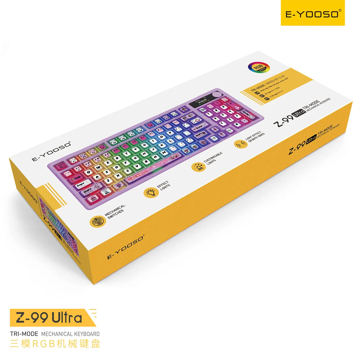 E-YOOSO Z-99 Ultra RGB Tri-Mode Wireless Mechanical Gaming Keyboard Transparent Purple with Silverwood Switch and Screen 5 E-YOOSO Z-99 Ultra