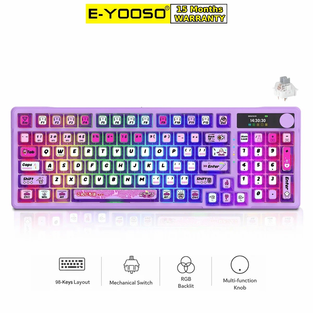 E-YOOSO Z-99 Ultra RGB Tri-Mode Wireless Mechanical Gaming Keyboard Transparent Purple with Silverwood Switch and Screen 1 E-YOOSO Z-99 Ultra
