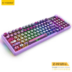 Alternative view of E-YOOSO Z-99 Ultra RGB Tri-Mode Wireless Mechanical Gaming Keyboard Transparent Purple with Silverwood Switch and Screen