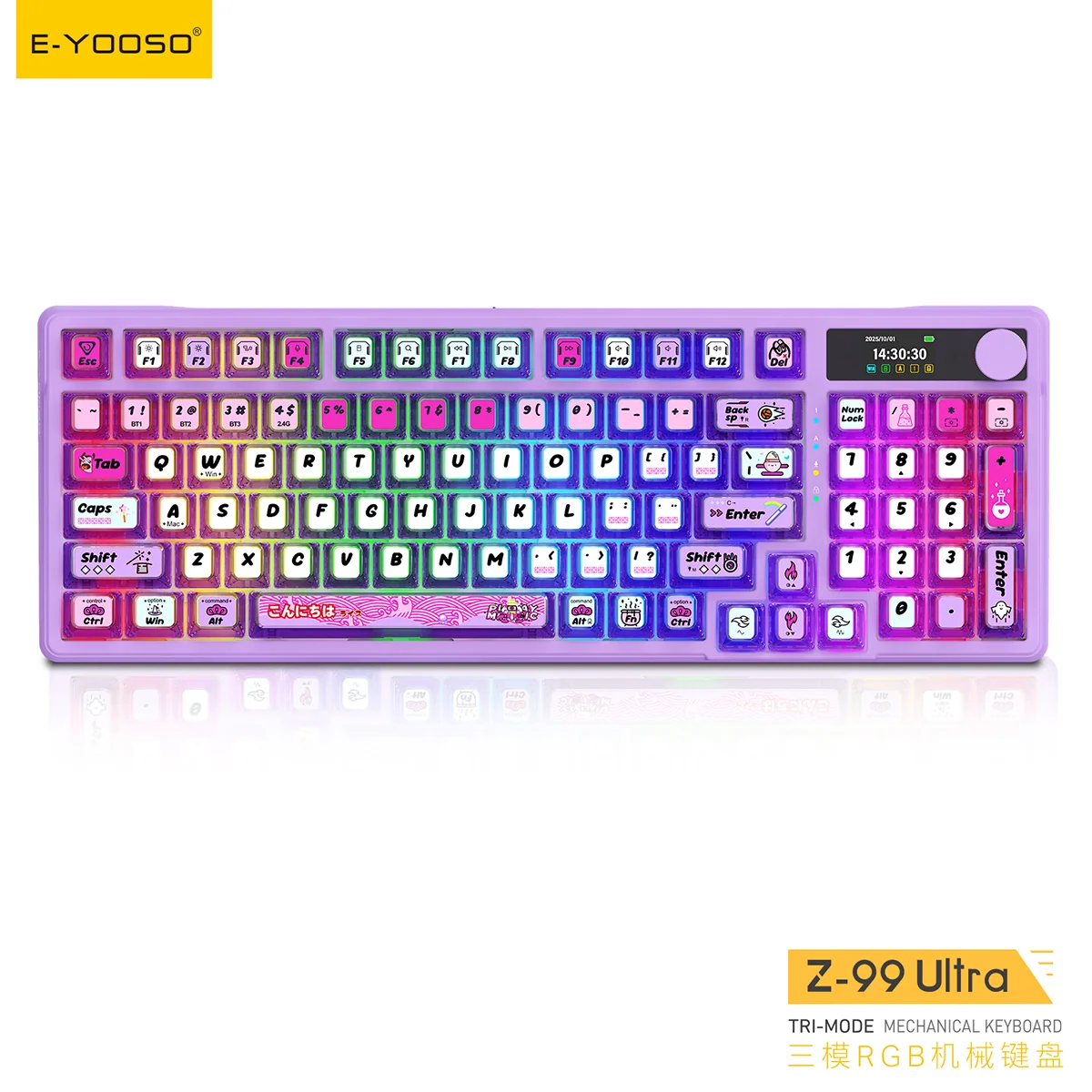 E-YOOSO Z-99 Ultra RGB Tri-Mode Wireless Mechanical Gaming Keyboard Transparent Purple with Silverwood Switch and Screen 4 E-YOOSO Z-99 Ultra RGB Tri-Mode Wireless Mechanical Gaming Keyboard Transparent Purple with Silverwood Switch and Screen - Image 4
